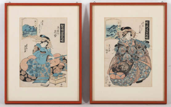 Zwei Farbholzschnitte von Keisai Eisen (1790-1848), ein Holzschnitt mit Pferdedarstellung und eine Zen-Malerei - Foto 2