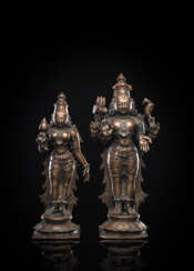 Zwei Bronzen mit Darstellungen des Shiva und Uma