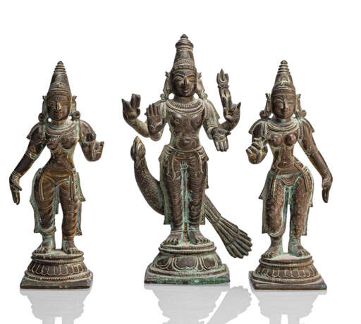 Bronzegruppe des Kartikeya mit Rukmini und Sri Devi - Foto 1