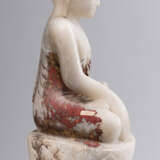 Figur des Buddha Shakyamuni und Adorant aus Alabaster teils mit rotbrauner und goldfarbener Lackfassung - photo 6