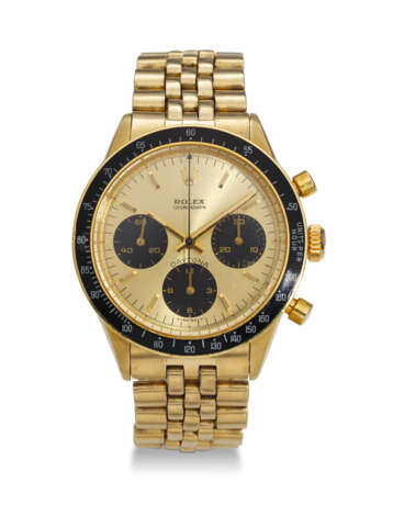 ROLEX, REF. 6264, DAYTONA, A VERY FINE AND RARE 14K YELLOW GOLD CHRONOGRAPH WRISTWATCH WITH CHAMPAGNE DIAL - фото 1