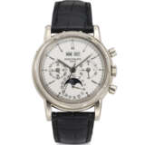 PATEK PHILIPPE, REF. 3970EG-016, A VERY FINE 4TH SERIES 18K WHITE GOLD PERPETUAL CALENDAR CHRONOGRAPH WRISTWATCH WITH MOON PHASES AND LEAP YEAR INDICATOR - photo 1