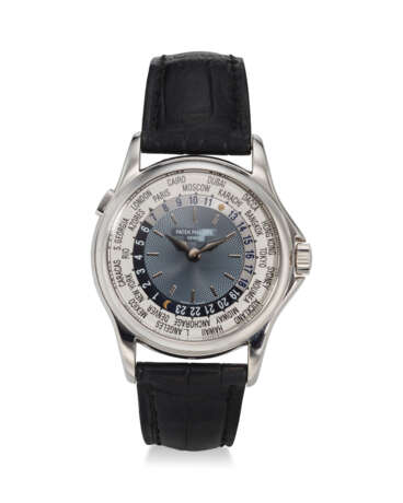 PATEK PHILIPPE, REF. 5110P-001, A VERY FINE PLATINUM WORLD TIME WRISTWATCH WITH BLUE DIAL - фото 1