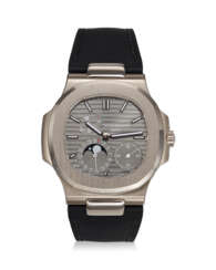 PATEK PHILIPPE, REF. 5712G-001, NAUTILUS, A VERY FINE 18K WHITE GOLD WRISTWATCH WITH POWER RESERVE, MOON PHASES, AND DATE, SIGNED AND RETAILED BY TIFFANY &amp; CO.