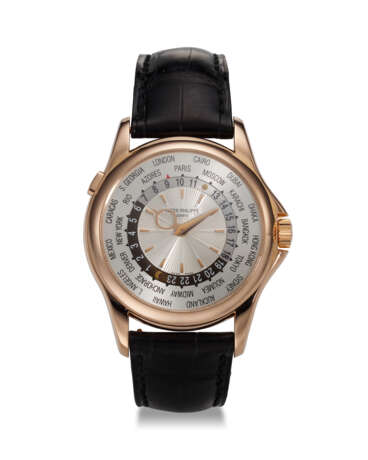 PATEK PHILIPPE, REF. 5130R-001, A FINE 18K ROSE GOLD WORLD TIME WRISTWATCH WITH SILVER GUILLOCHE DIAL - photo 1