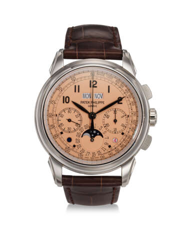 PATEK PHILIPPE, REF. 5270P-001, A VERY FINE AND RARE PLATINUM PERPETUAL CALENDAR CHRONOGRAPH WRISTWATCH WITH MOON PHASES, LEAP YEAR, AND DAY/NIGHT INDICATOR - фото 1