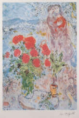 MARC CHAGALL (NACH) 'RED BOUQUET WITH LOVERS'
