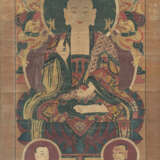 Anonyme Malerei des Buddha Shakyamuni in Begleitung von Ananda und Kashyapa - Foto 1