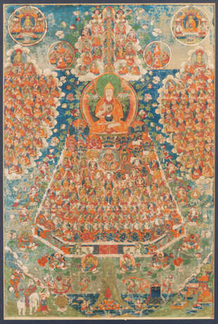 Thangka mit Darstellung des Stammbaums der Versammlung der Buddha und Tsonkhapa - Foto 1