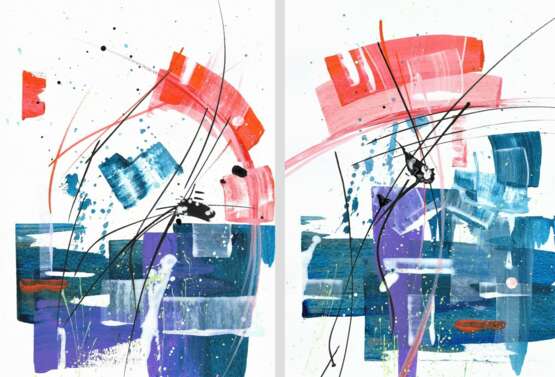 НОВЫЙ ГОД диптих Watercolor paper Acrylic and ink on paper Abstract Expressionism фантазийная композиция Russia 2021 - photo 1