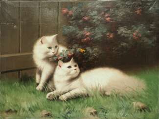Beno Boleradszky (Boleradsky) (1885-1957), Zwei Katzen mit Schmetterlinge.