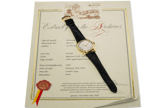PATEK PHILIPPE, REF. 2450, CALATRAVA, A VERY FINE 18K YELLOW GOLD WRISTWATCH WITH SUBSIDIARY SECONDS - Foto 9