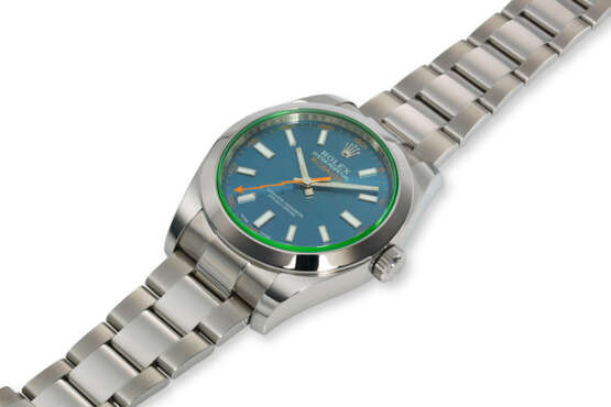 ROLEX, REF. 116400GV, MILGAUSS, A FINE STEEL WRISTWATCH WITH BLUE DIAL AND GREEN SAPPHIRE CRYSTAL - фото 2