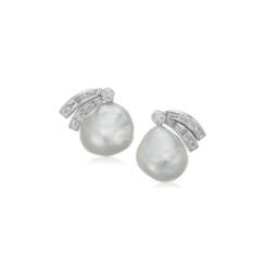NO RESERVE | PAUL FLATO BAROQUE CULTURED PEARL AND DIAMOND EARRINGS