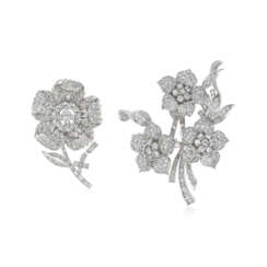 TWO DIAMOND FLOWER BROOCHES
