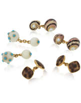 NO RESERVE | TRIANON THREE PAIRS OF SHELL AND MULTI-GEM CUFFLINKS