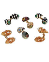 NO RESERVE | TRIANON THREE PAIRS OF SHELL AND MULTI-GEM CUFFLINKS
