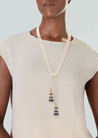 SEAMAN SCHEPPS CULTURED PEARL, SAPPHIRE, AND MOTHER-OF-PEARL TASSEL NECKLACE - photo 2