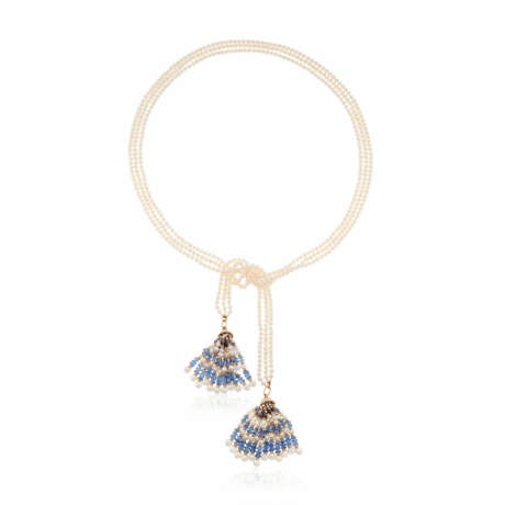SEAMAN SCHEPPS CULTURED PEARL, SAPPHIRE, AND MOTHER-OF-PEARL TASSEL NECKLACE - Foto 3