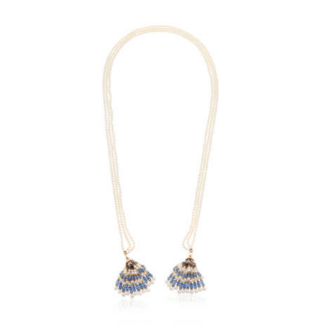 SEAMAN SCHEPPS CULTURED PEARL, SAPPHIRE, AND MOTHER-OF-PEARL TASSEL NECKLACE - фото 4