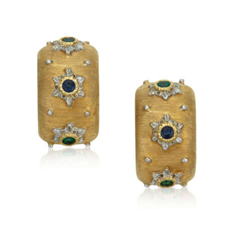 NO RESERVE | BUCCELLATI EMERALD AND SAPPHIRE EARRINGS - фото 1