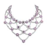 ENSEMBLE COLLIER DRAPERIE ET BOUCLES D'OREILLES SAPHIRS DE COULEUR ET DIAMANTS - photo 5