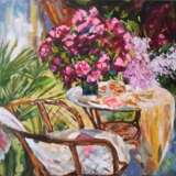 Design Gemälde „Уголок для отдыха в саду“, Leinwand auf dem Hilfsrahmen, Acrylfarbe, Impressionismus, Genrekunst, Portugal, 2022 - Foto 1