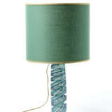Rare table lamp with obelisk-shaped stem in crystal glass with "Multicolored Ballottino" decoration in green, sapphire, cyclamen, sulfur, black interwoven strands - photo 1