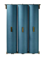 Hanging entrance wardrobe composed of three revolving cylindrical bodies