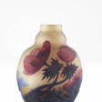 Acid cameo glass vase with poppy decoration in brown and burgundy on an opalescent, yellow and light blue background - Auction prices