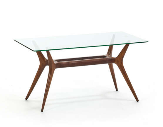 Coffee table with solid wood structure and glass top - Foto 1