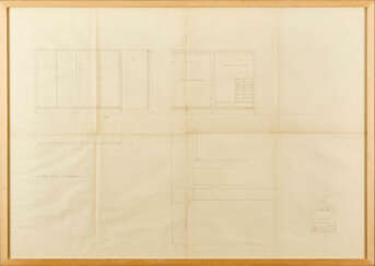 Two executive drawings for a two-compartment mahogany wardrobe with internal drawers