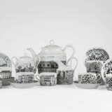 Part of porcelain tea service from the Canal Grande series consisting of four cups with saucers, teapot, milk jug and sugar bowl; combined with three cups with saucers from the High Fidelity series - фото 1
