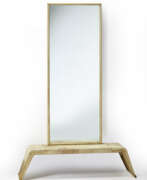 Valzania. Déco standing mirror with wooden frame fully covered in parchment