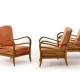 Three armchairs with light woodstructure, cushions upholstered and covered in salmon fabric - Foto 1
