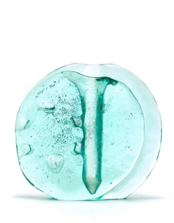 Aqua green transparent crystal glass with black inclusions soliflore vase - photo 1