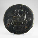 Decorative embossed silver plate roundel with geometric tribal motifs and three semiprecious stone cabochons - photo 1