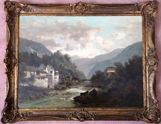 THOMA JOSEF (Wien 1828-1899). "Замок в Альпах" . Австрия XIX век. - Foto 2