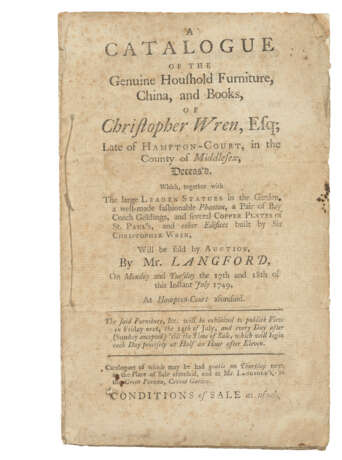 [WREN, Sir Christopher (1632-1723)] – AUCTION CATALOGUE. - photo 1