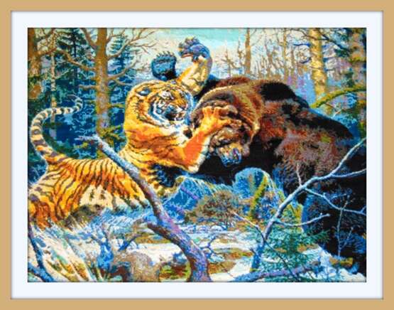 " схватка тигра с медведем" Mouline Gemischte Technik Animalistisches Russland 2016 - Foto 1