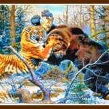 " схватка тигра с медведем" Мулине Вышивка Анималистика Россия 2016 г. - фото 2