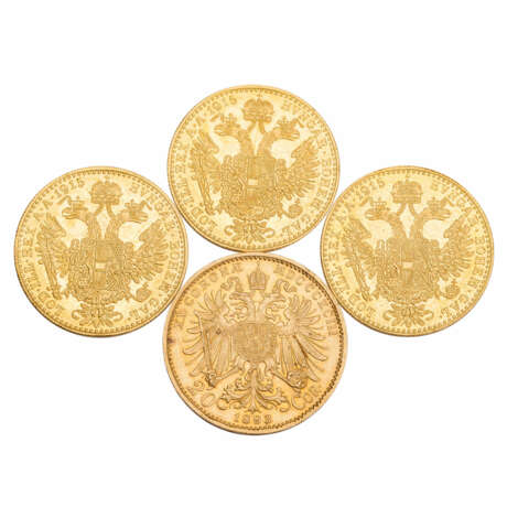 Österreich/GOLD - 3 x 1 Dukat 1915 NP vz und 1 x 20 Kronen 1893 NP ss. Insgesamt ca. 16 - Foto 2