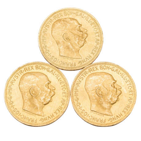 3 x Österreich/GOLD - 20 Kronen 1915/ NP - Foto 1