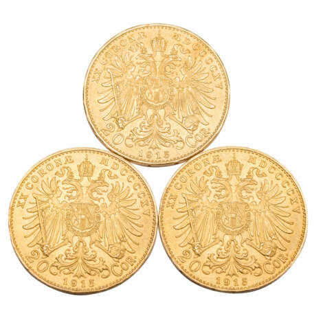 3 x Österreich/GOLD - 20 Kronen 1915/ NP - photo 2