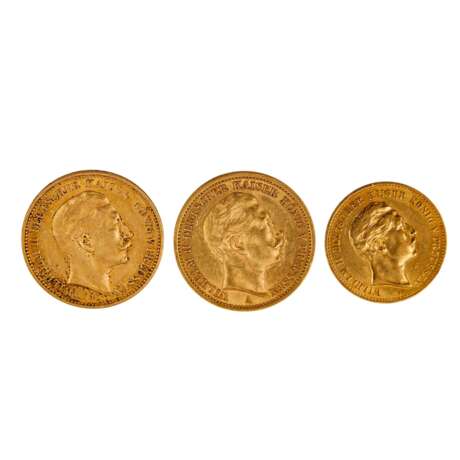 Preussen/GOLD - 2 x 20 Mark 1896 und 1906 A sowie 1 x 10 Mark 1896 A Wilhelm II. Insgesamt ca. 17 - Foto 1