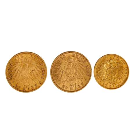 Preussen/GOLD - 2 x 20 Mark 1896 und 1906 A sowie 1 x 10 Mark 1896 A Wilhelm II. Insgesamt ca. 17 - Foto 2