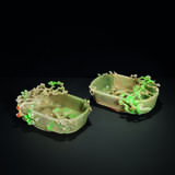 A PAIR OF LARGE JADEITE QUATREFOIL-FORM OPENWORK `CHILONG AND PRUNUS` WASHERS - photo 1