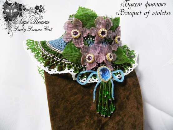 “Necklace Bouquet of violets” Beads Bead embroidery 2015 - photo 1