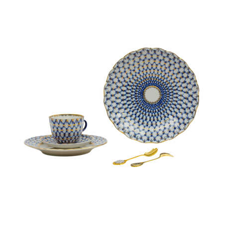 LOMONOSOV 25-piece coffee service for 6 persons 'Cobalt net', 20th c. - photo 3