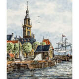DELFT picture plate 'Harbour town', 20th c. - фото 1